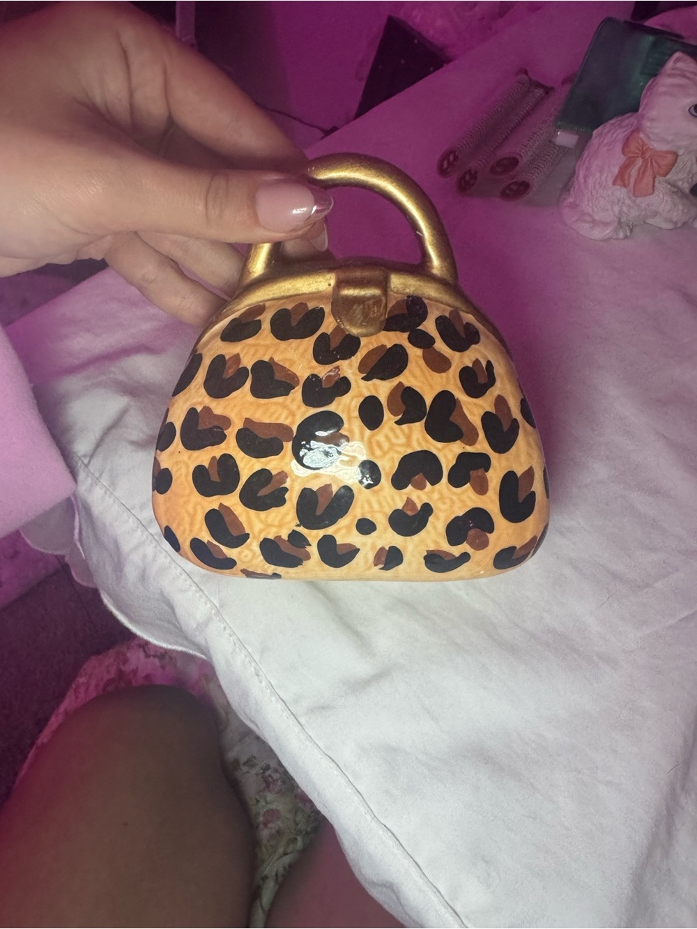 Leopard Print Mini Dome Handbag - Gold Handle